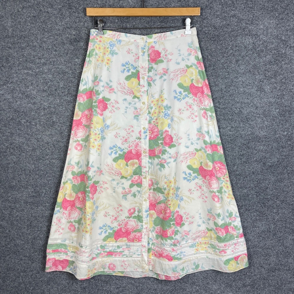 Lauren Ralph Lauren cottagecore Skirt 8 Ivory Floral Button Front Maxi Cotton